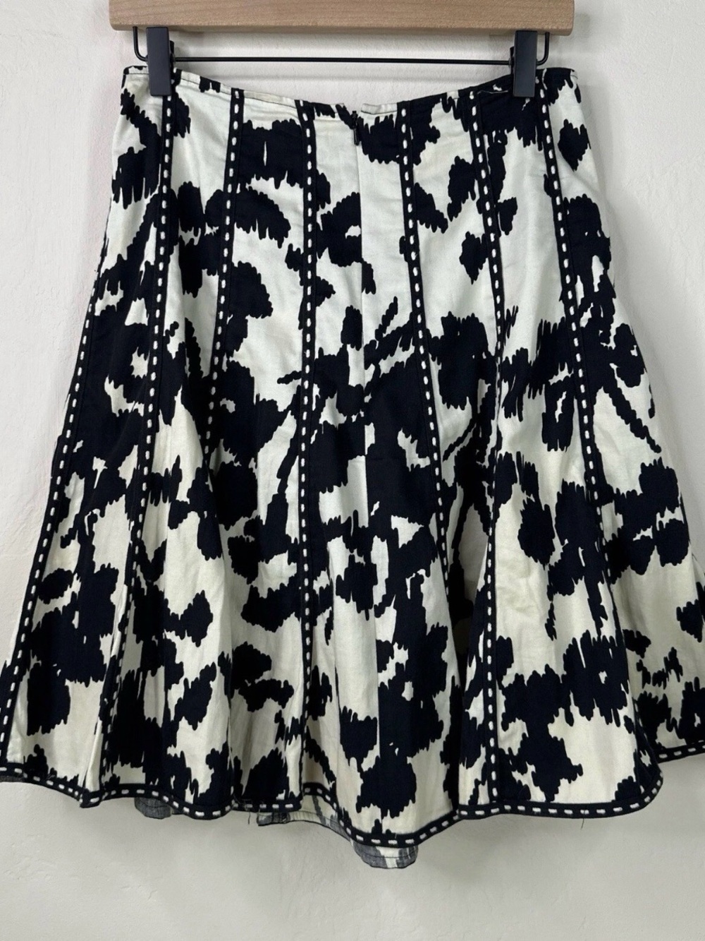 Cabi 100% Cotton Black & White A-Line Midi Skirt